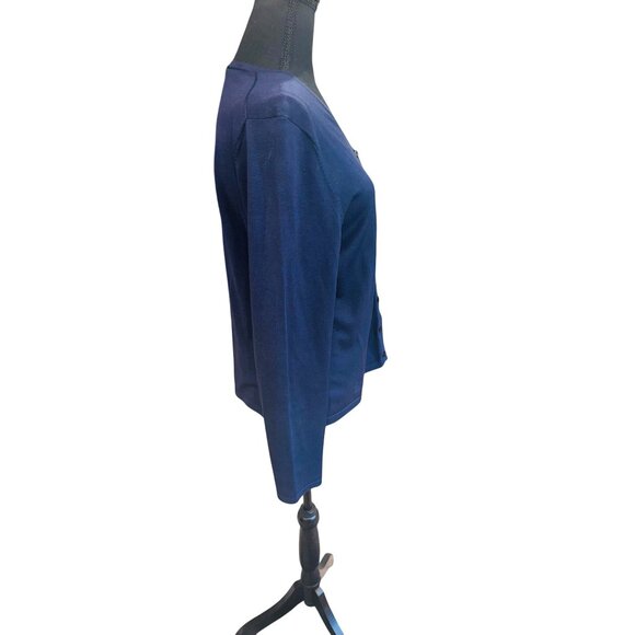 Pendleton Womens M Navy Silk Blend Button-Up Cardigan Sweater Preppy Minimalist - Picture 3 of 8